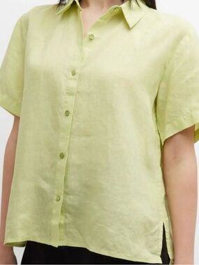 🍋‍🟩Eileen Fisher Citron Button-Up Linen Blouse